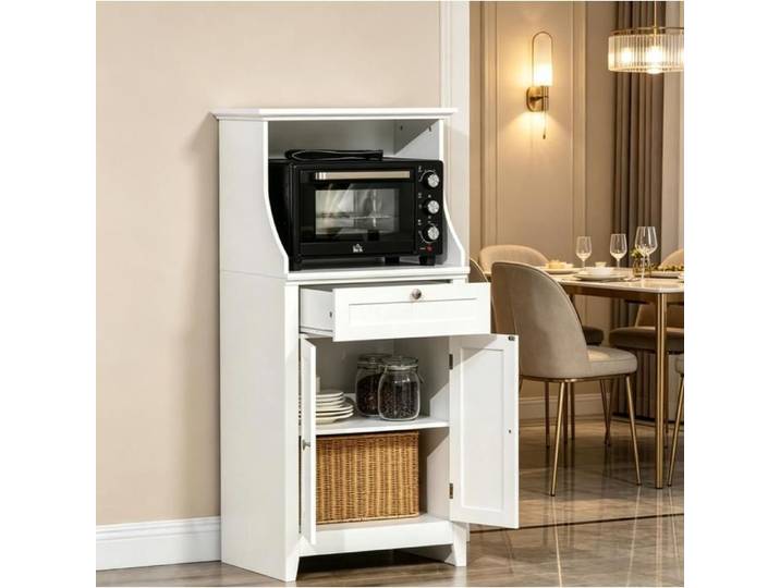 Maisentiel meuble micro-ondes de cuisine blanc 60 x 40 x 122 5 cm en MDF avec tiroir et double porte