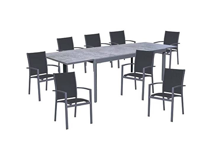 9-Teilige Tisch Sitz Garten Gruppe ALU Keramik dunkelgrau Veranda Terrasse