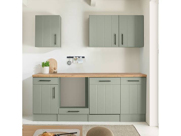 Cuisine Anton 220cm Vert/Vert roseau Sans table de cuisson Sans électroménager