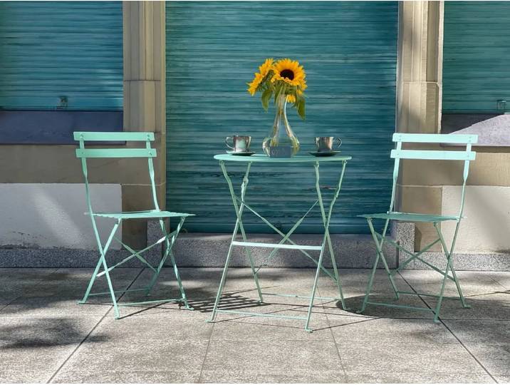 Mobilier De Balcon En Acier (2 Chaises Pliantes + Table) Semplici Menthe
