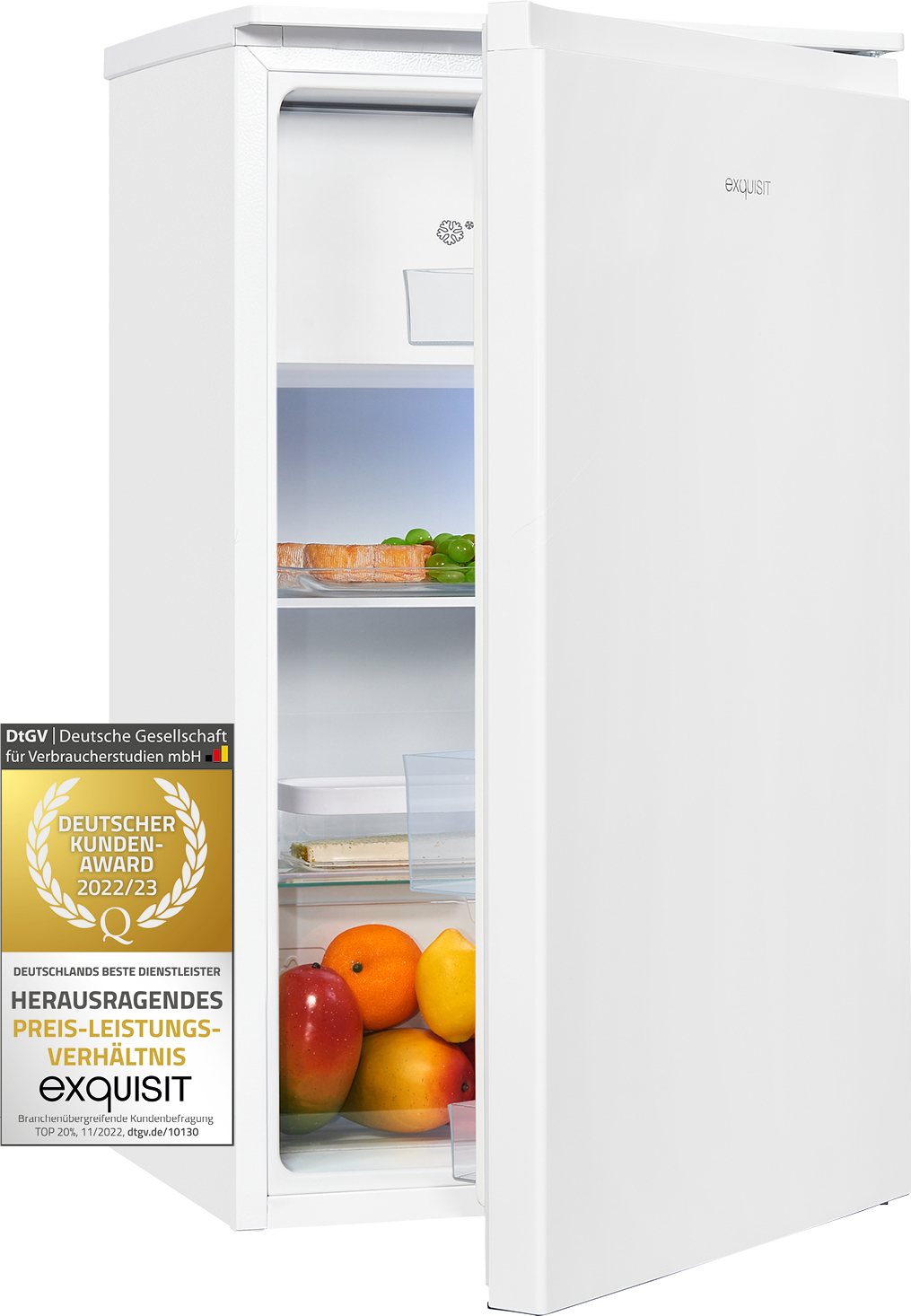 Exquisit Kühlschrank KS117-3-010E weiss | 82 l Nutzinhalt | LED-Beleuchtung | Kompakt