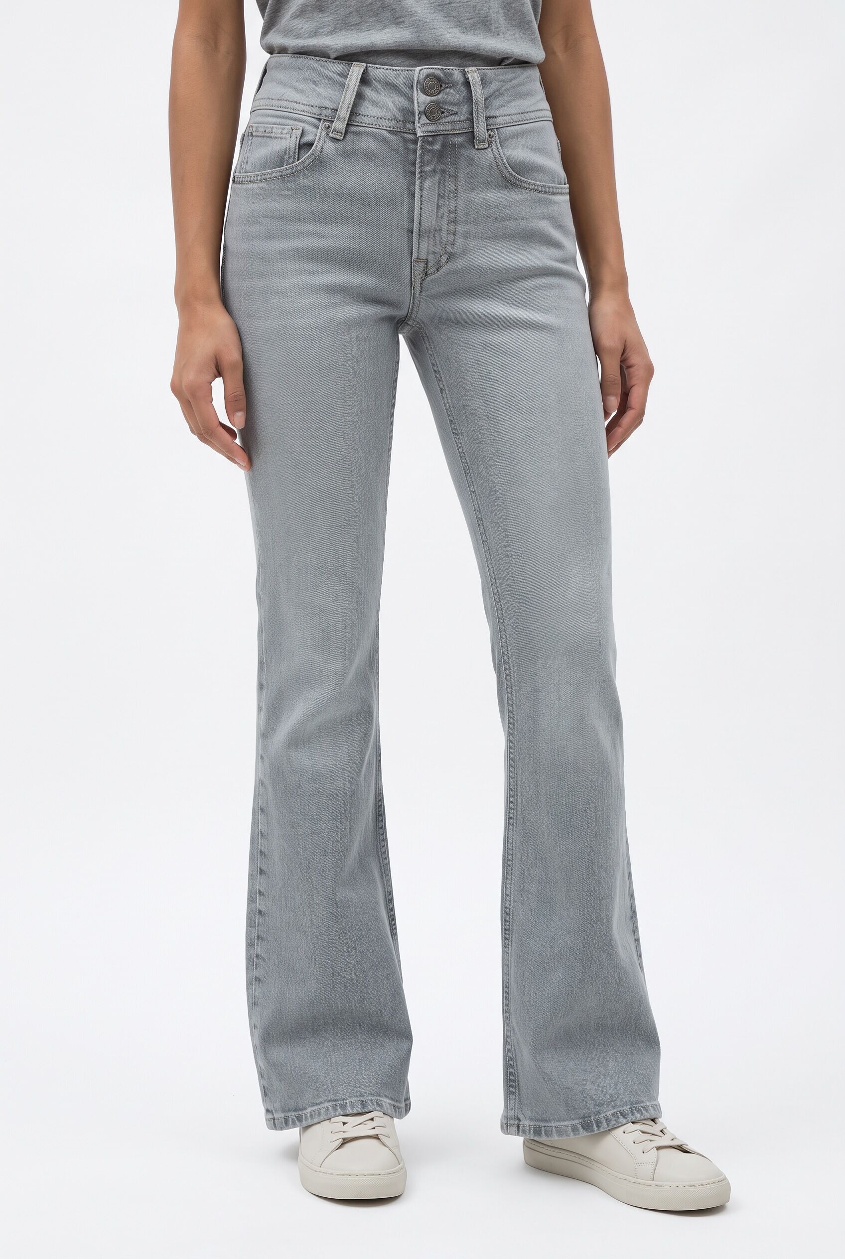 5-Pocket-Jeans PEPE JEANS "FLARE JEANS MW VENUS", Damen, Gr. 28, Länge 30, grau (grau washed), Denim/Jeans, Obermaterial: 99% Baumwolle, 1% Elasthan, ausgestellt lang, Jeans 5-Pocket-Jeans, im Flared Fit grau washed 28, Länge 30