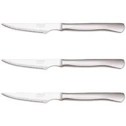 Arcos Stainless Series – Packung mit 3 Stück Steakmesser – 110 mm Monoblock-Edelstahlmesser – Silberfarbenes Monoblock-Edelstahlmesser