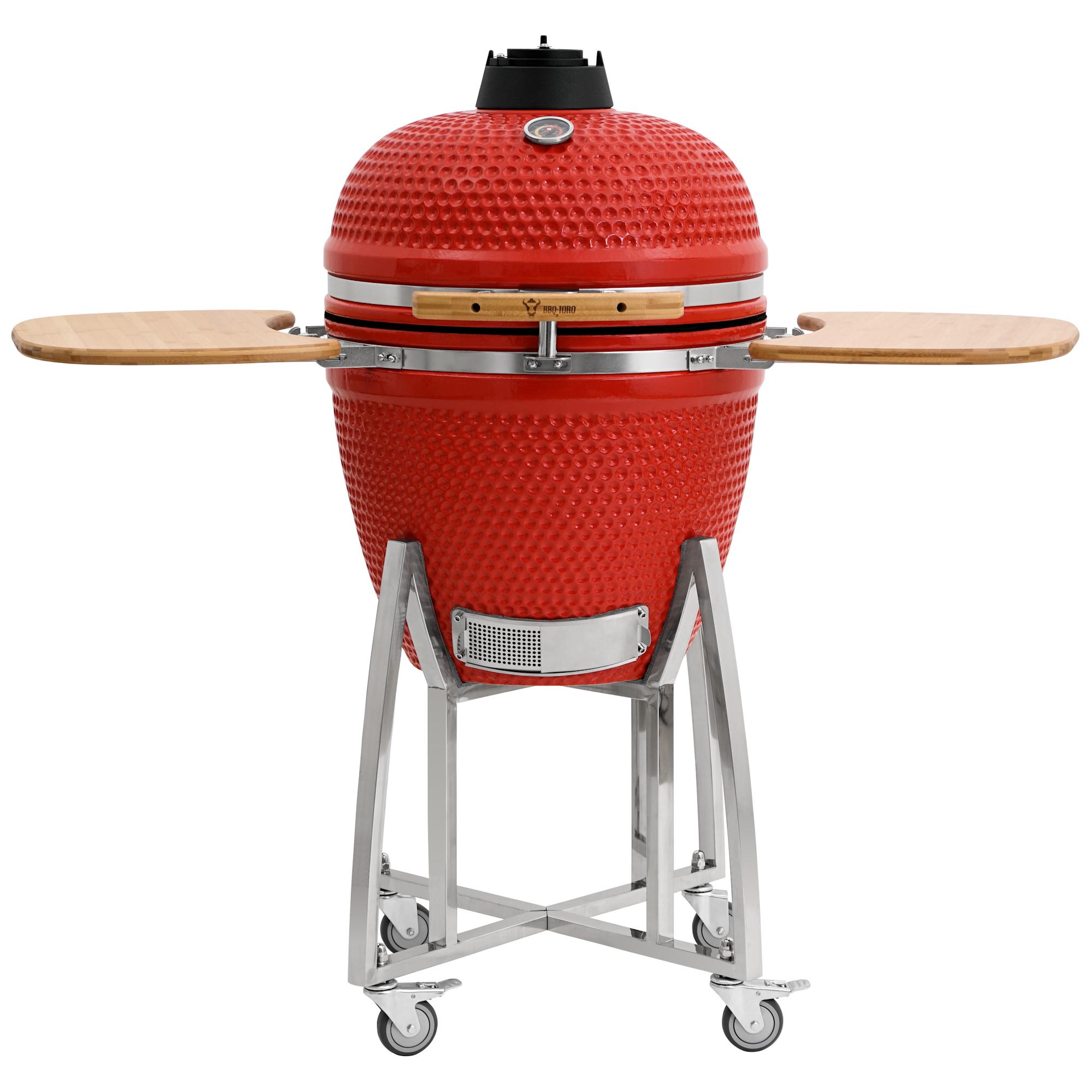 BBQ-Toro Kamado Grill Holzkohlegrill "KURO" Ø 52 cm, Rot, Keramikgrill mit Ablage, Thermometer