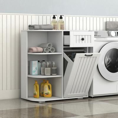 Kodotan sofa Laundry Cabinet with Drawer and shelf, Tilt-Out Laundry Hamper, Freestanding Style, Inadjustable Shelf, White