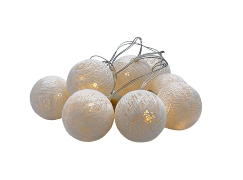 Spetebo LED Lichtketting met 10 Witte Raphia Ballen - Decoratieve Sfeerverlichting voor Kerstdecoratie