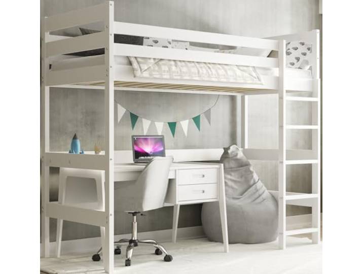 Interbeds Hochbett Holzbett Kinderbett 200x90cm mit Lattenrost ohne Matratze (weiß, 200x90cm)