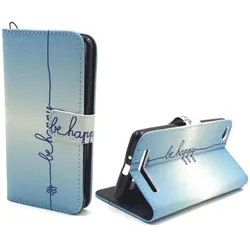 König Design Schutz Hülle für Xiaomi Redmi 3 Be Happy Blau Tasche Case Wallet + 1 Panzer Schutz Glas (Xiaomi Redmi 3), Smartphone Hülle, Blau