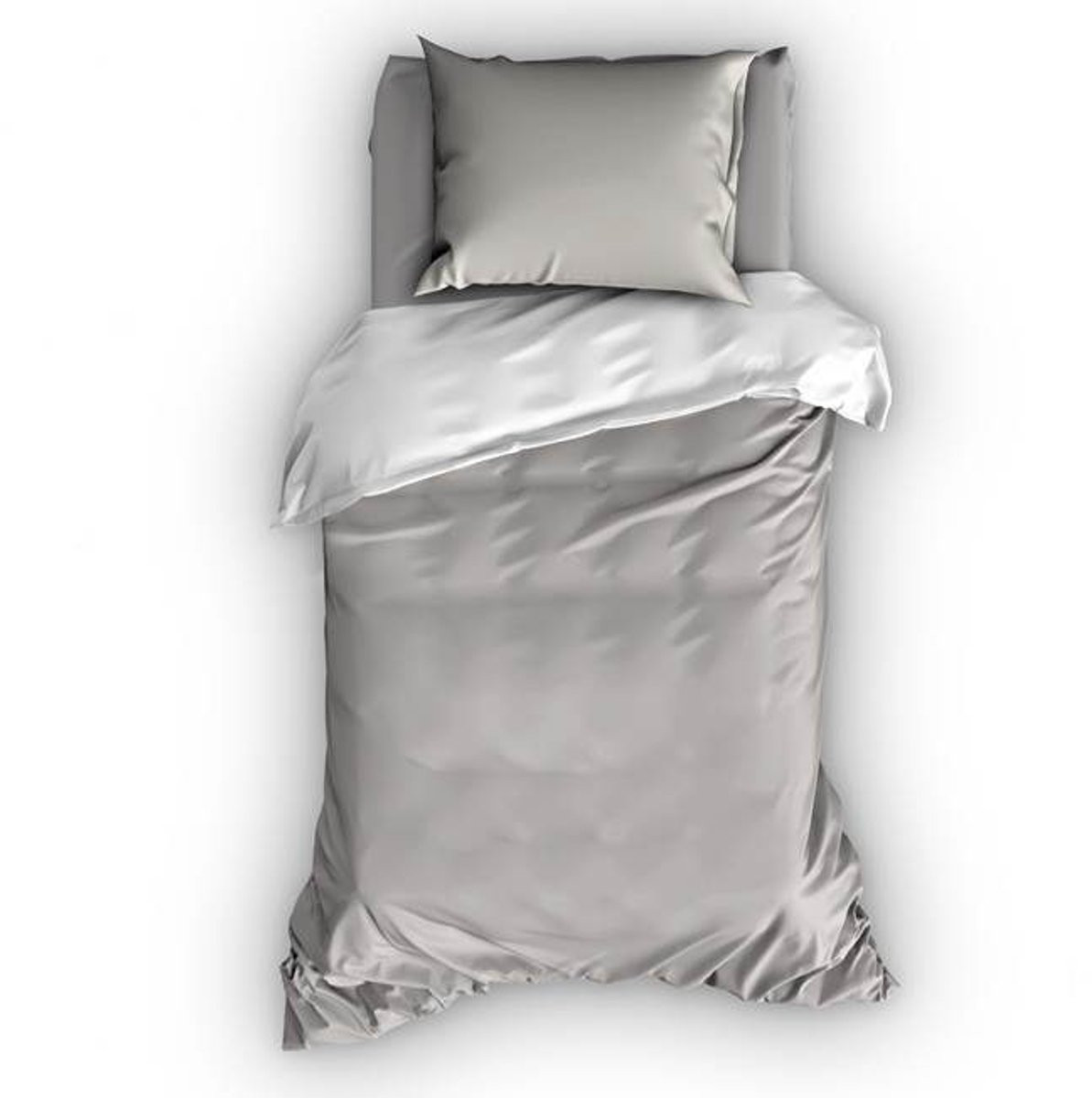 Satin d'Or Reverso Dekbedovertrek Eenpersoons Silver/Wit 140x200/220 cm
