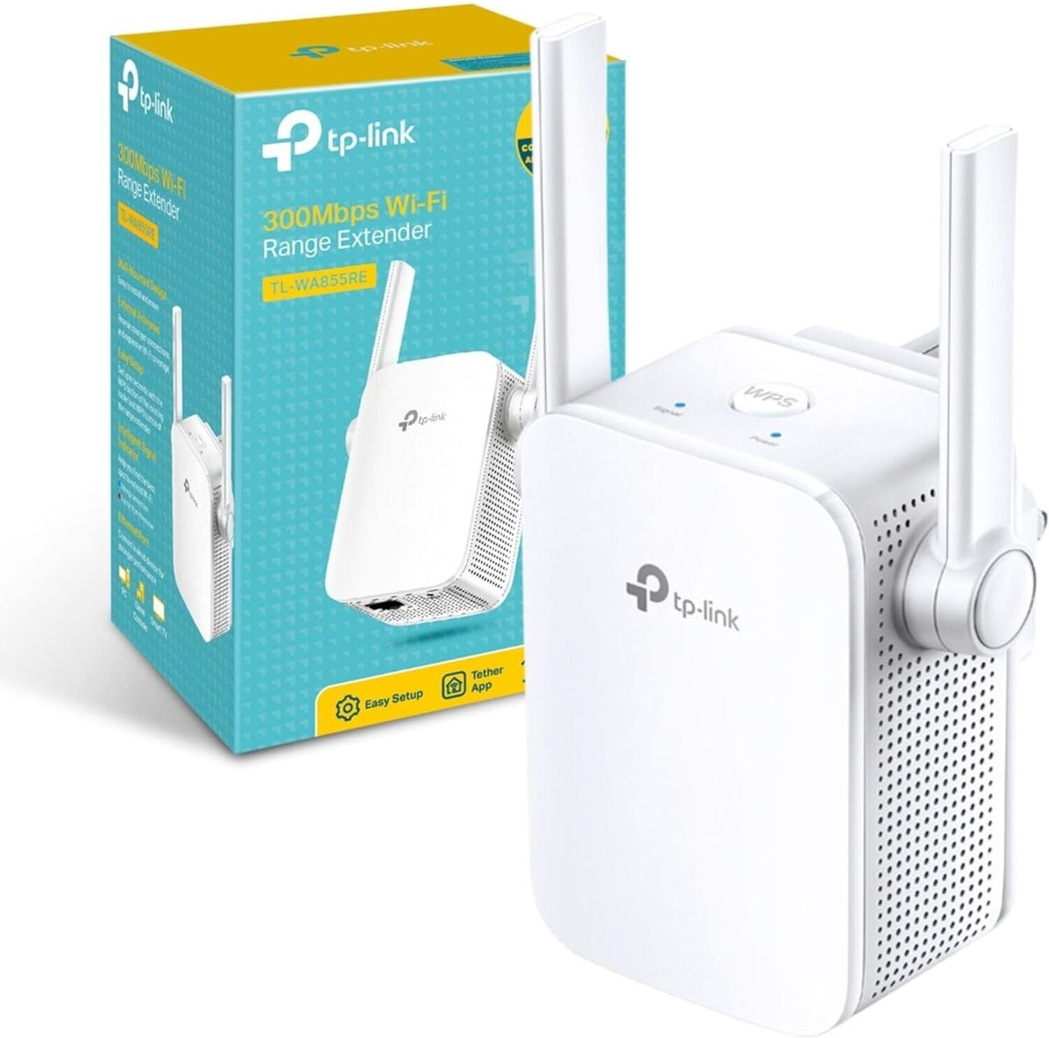 TP-LINK N300 Universal Range Extender, Broadband/Wi-Fi Extender, Wi-Fi Booster/Hotspot with 1 Ethernet Port and 2 External Antennas, Plug and Play, Built-In Access Point Mode, UK Plug (TL-WA855RE)