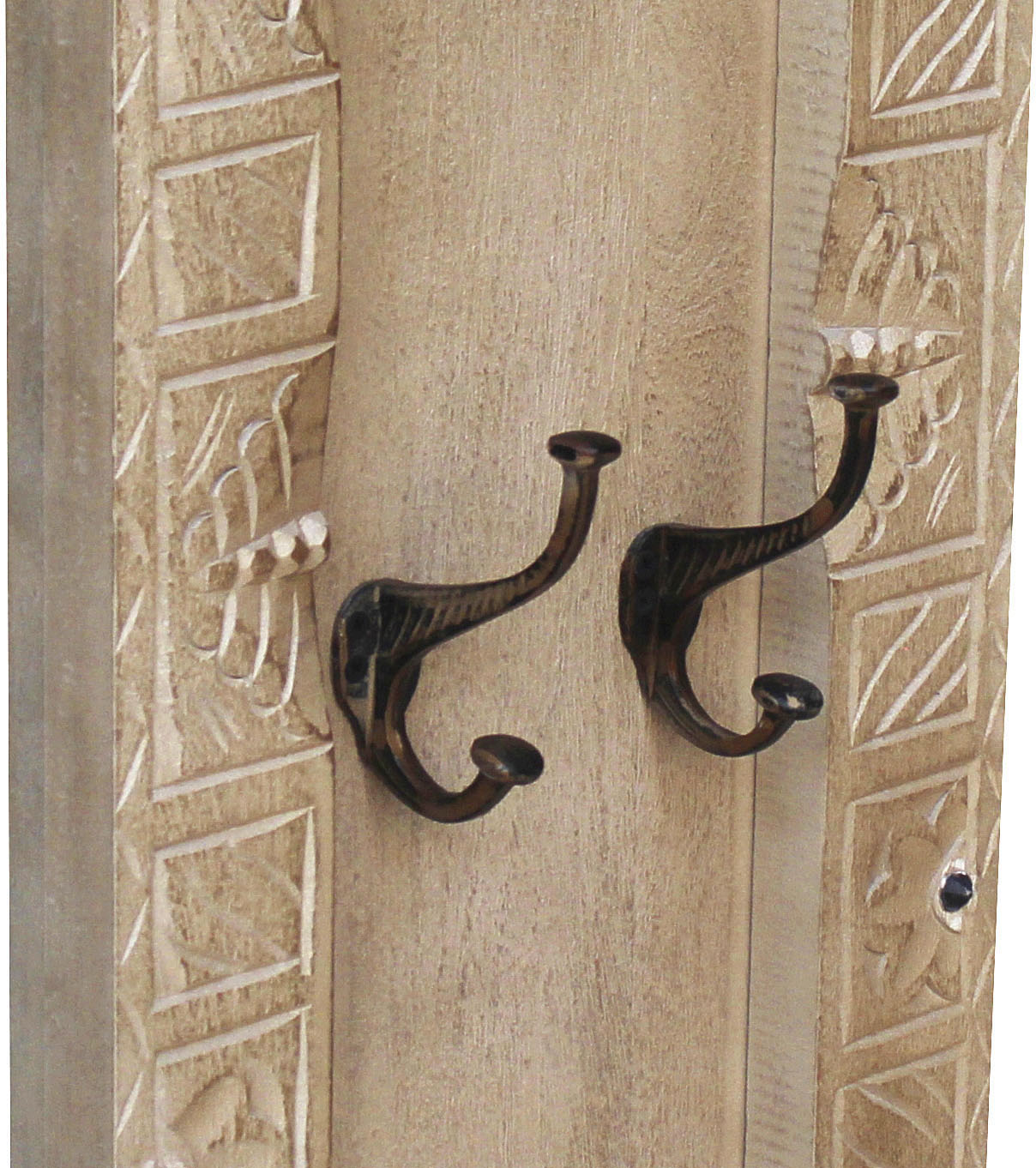 Garderobenpaneel SIT "Cádiz aus Mangoholz mit Schnitzereien & 4 Doppelhaken", beige (natur), B:35cm H:110cm T:8cm, Massivholz, Garderobenpaneele, Garderobenpaneel, Aufwendige Schnitzereien natur B/H/T: 35cm x 110cm x 8cm