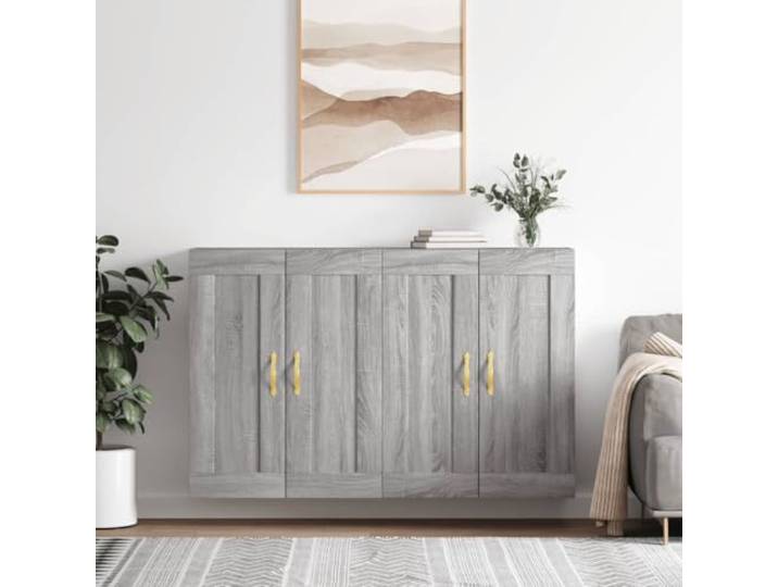Jkghdrt Wandschraenke 2 STK. Grau Sonoma Holzwerkstoff Haengeschrank Wandmontage, vielseitig als Sideboard-Aufsatz nutzbar, robustes Material