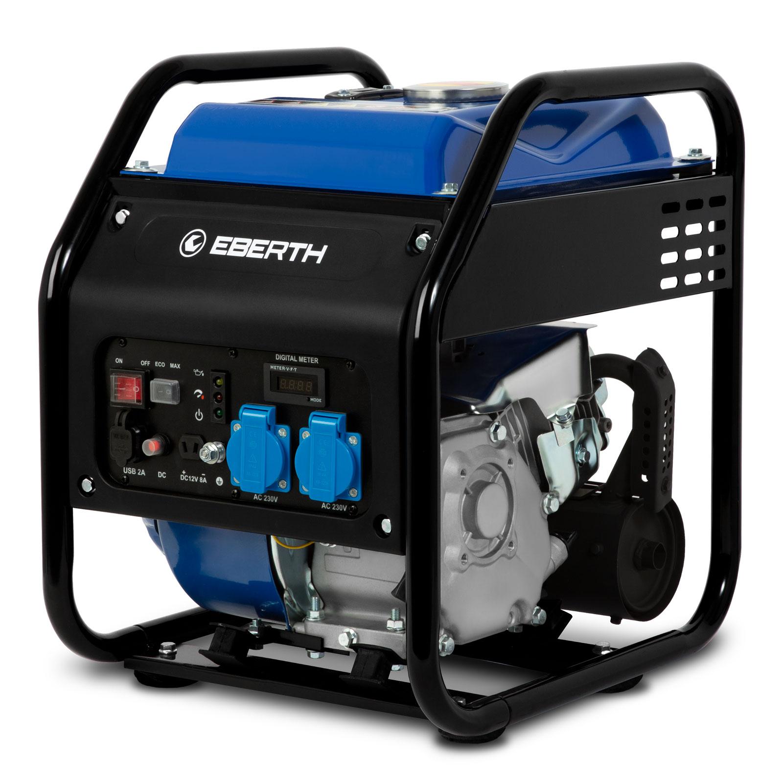 EBERTH 3200 Watt Inverter Stromerzeuger leise, Notstromaggregat mit 7 PS Benzinmotor, 4-Takt, Stromgenerator mit 2x 230V und 2x USB Anschluss