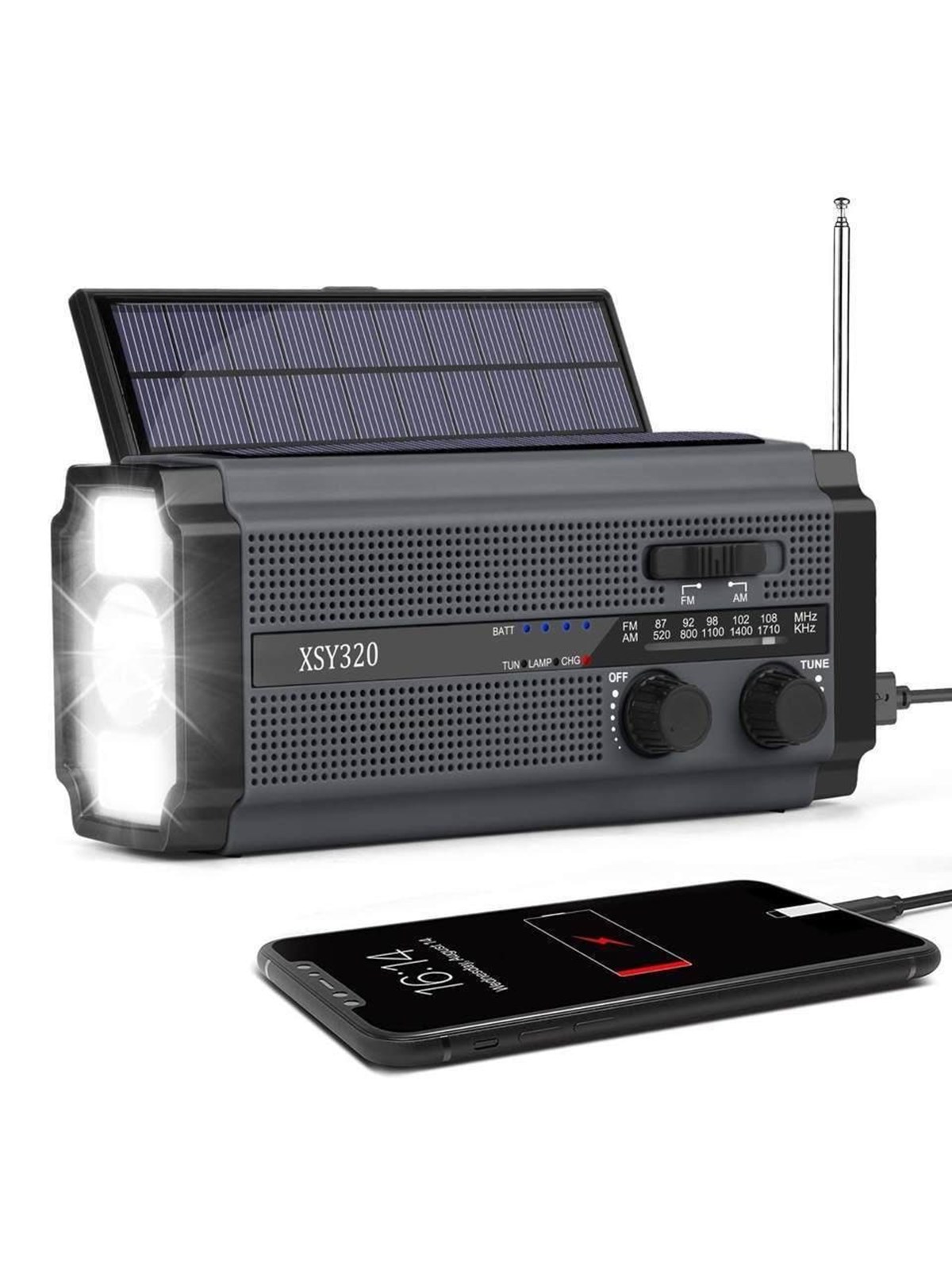 Lippa Emergency Radio - Solar - Dynamo - 5000 mAh Power Bank - AM/FM - Mono - schwarz
