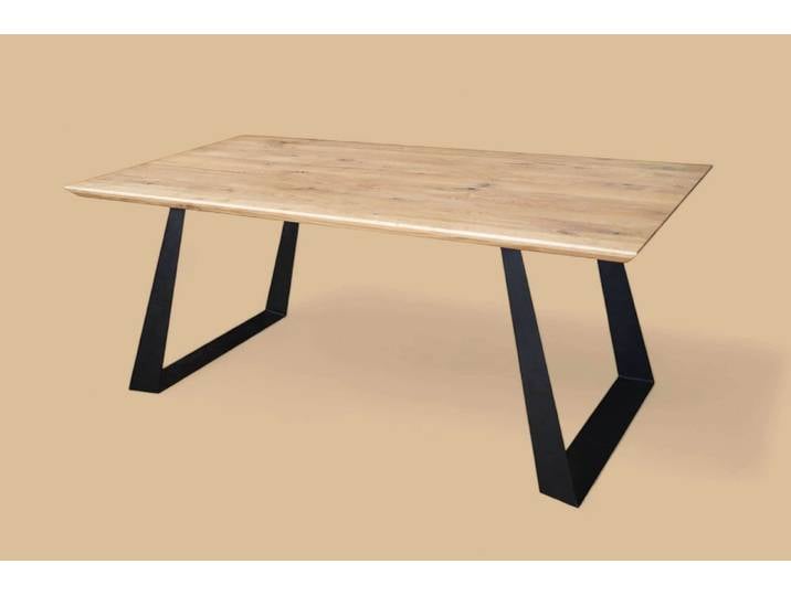 Esstisch, Beige & Schwarz, 180x90 cm, Massivholz, U-Gestell, Klassisch, Home-affaire