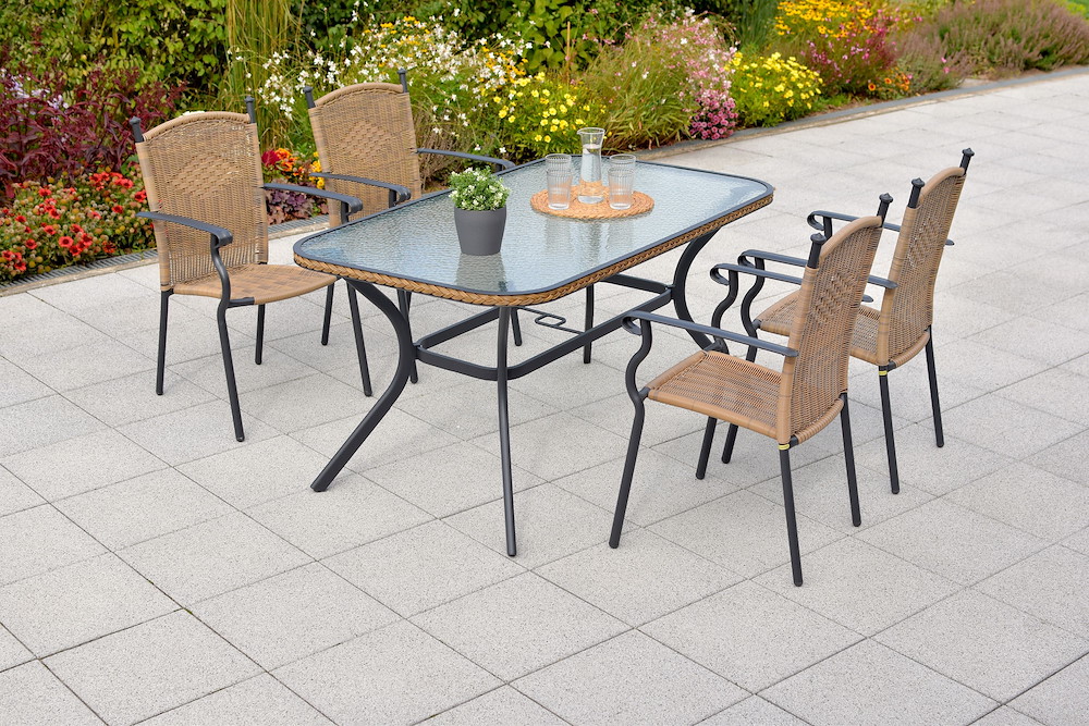MERXXHANDELS Roma Set 5tlg 4 Sessel Tisch 150x85cm Alu/Kunststoff 16946468