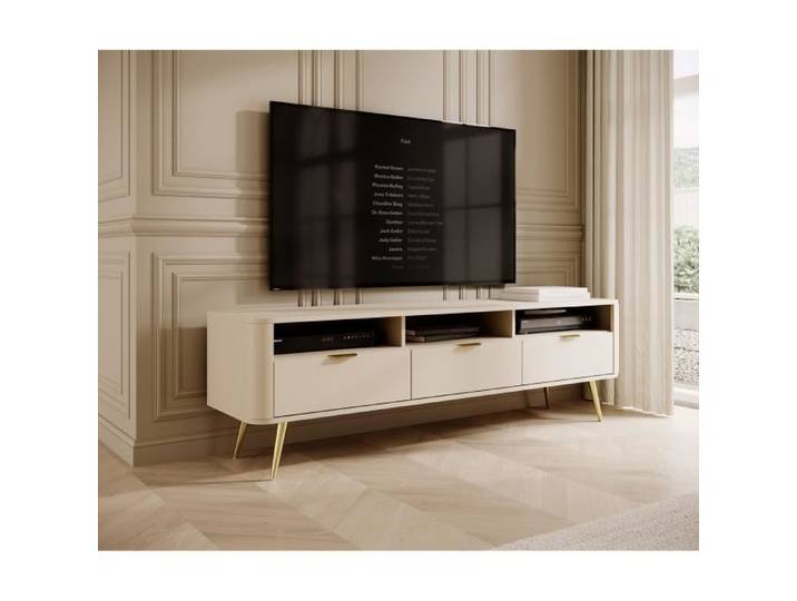 Meuble TV - OVAL - avec niches - beige