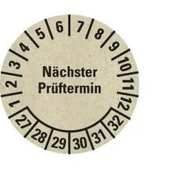 Dreifke® Prüfplakette Nächster Prüftermin 27-32, natur, Graspapier, Ø 30mm, 18 Stk.