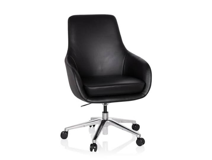 hjh OFFICE Fauteuil Lounge BARENO Cuir véritable Noir Fauteuil pivotant de qualité supérieure confortablement rembourré