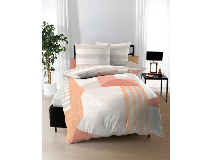 Wendebettwäsche KAEPPEL Rising Sund , natur, B/L: 155cm x 200cm, 1 Stk., 1 Stk., Satin, B/L: 80cm x 80cm, 2, Satin, Obermaterial: 100% Baumwolle, Bettwäsche, Wendebettwäsche