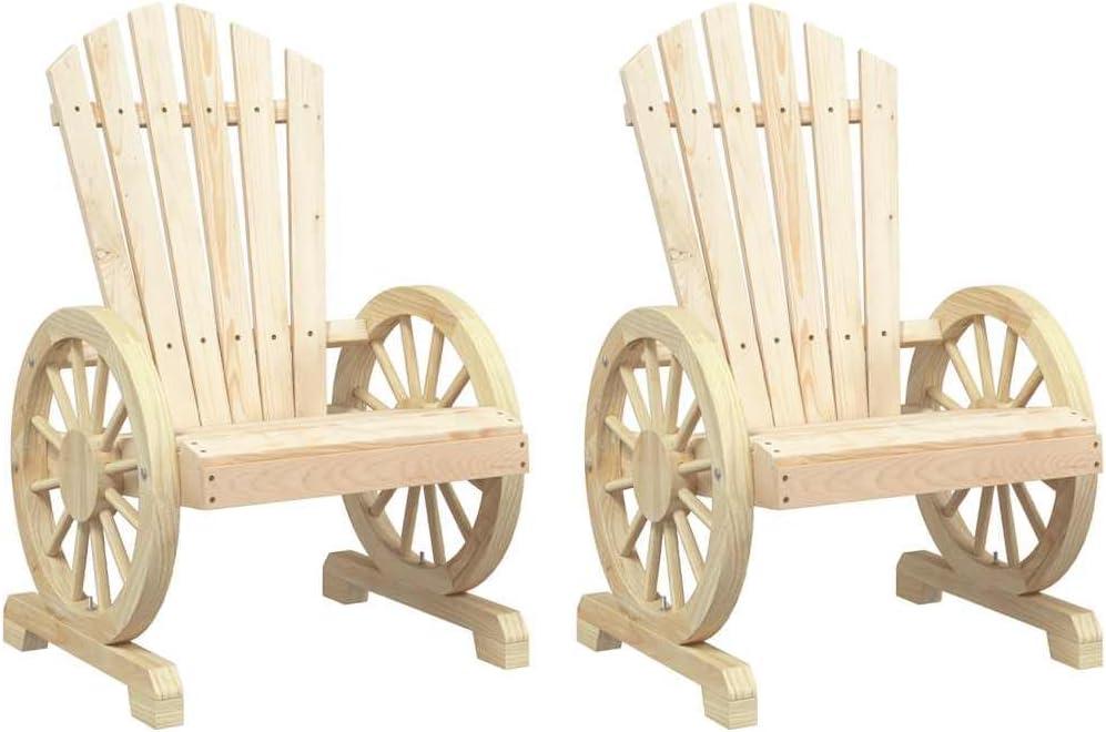 2 Adirondack-Gartenstühle aus massivem Fichtenholz | Ergonomische Sitzfläche, Armlehnen in Wagenradform, maximale Belastung 110 kg, für Terrasse und Balkon