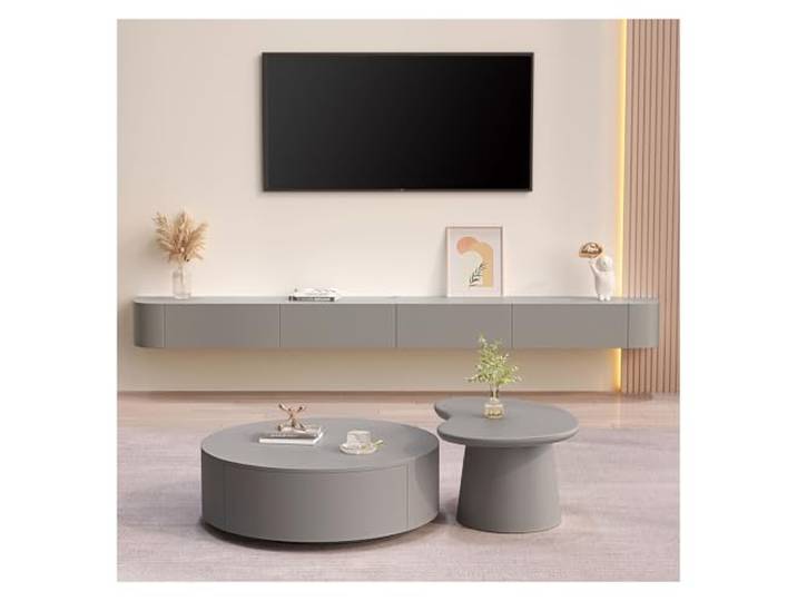Btsunotr Schwebender TV-Ständer schwebender TV-Schrank Holz-Aufbewahrungsschrank unter dem TV modernes Entertainment-Unit mit 3/4 Stauraum Konsolen-Entertainment-Regal (Grey, 160cm)
