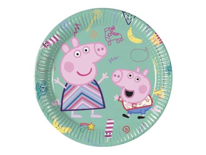 Procos 93488 Peppa Wutz, feestbord, afmeting 20 cm, 8 stuks, wegwerpborden van papier, kinderverjaardag, feestservies, FSC