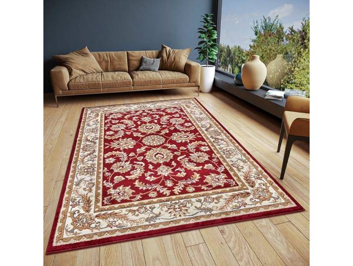 Reni Tapis Oriental - Classique - Tissage serré avec Ornements et Motifs Floraux - Poils Courts Doux - Rouge crème 160 x 235 cm