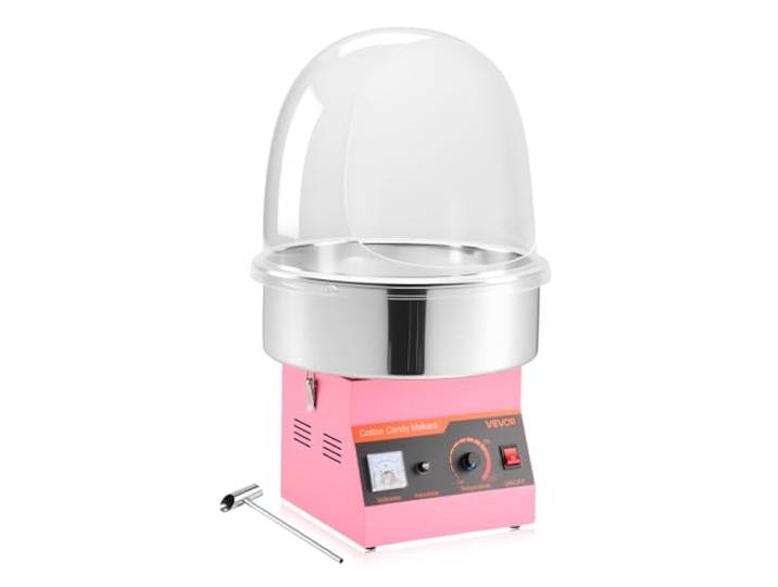 VEVOR Machine à Barbe à Papa Électrique de 1000 W\, Appareil à Barbe à Papa avec Couvercle Transparent\, Bol en Inox et Cuillère à Sucre\, pour Faire des Bonbons Fêtes Anniversaires Maison\, Rose