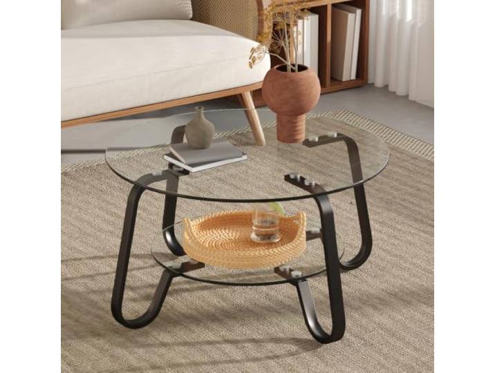 LOBO OFFICE Runder Couchtisch mit 2 Glasplatten, moderner Glastisch Modernes Design aus Sicherheitsglas und glänzendem silberfarbenem Metallgestell, eleganter Blickfang für jedes Wohnzimmer