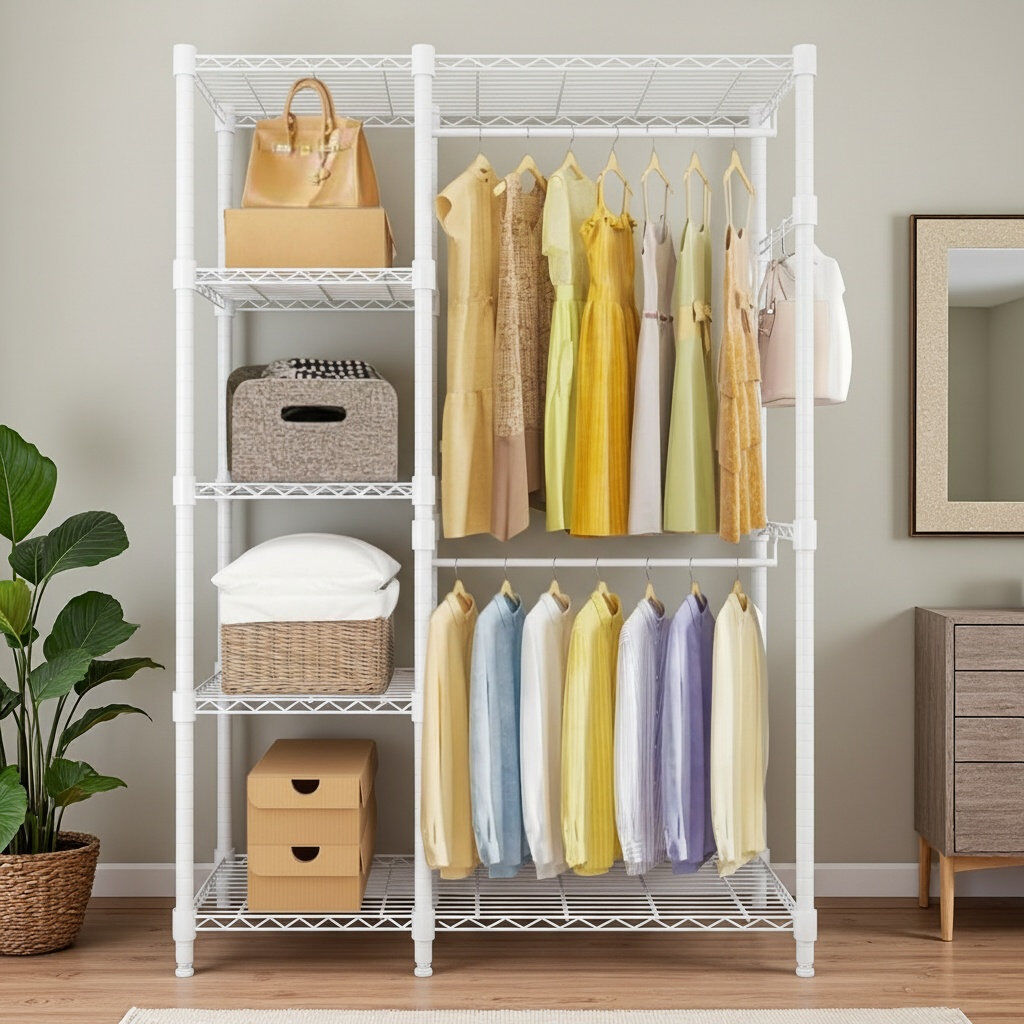 Rebrilliant Anjo 114.3 cm Rolling Clothing Rack White 44cm L