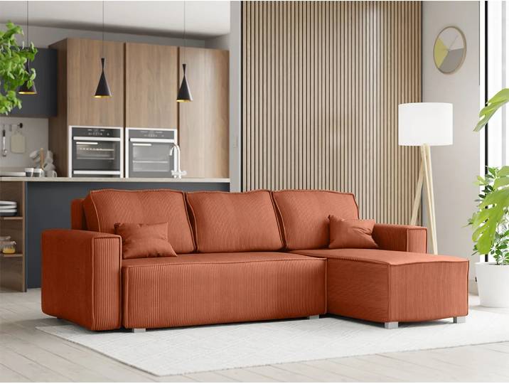 Ausziehbares Ecksofa SMART COSARO terrakotta, beidseitig + 2 Kissen GRATIS
