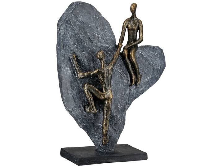 Sculptuur\, hart\, \ Hart van steen\ \, koppelmotief\, kunsthars\, grijs\, bronskleurig\,