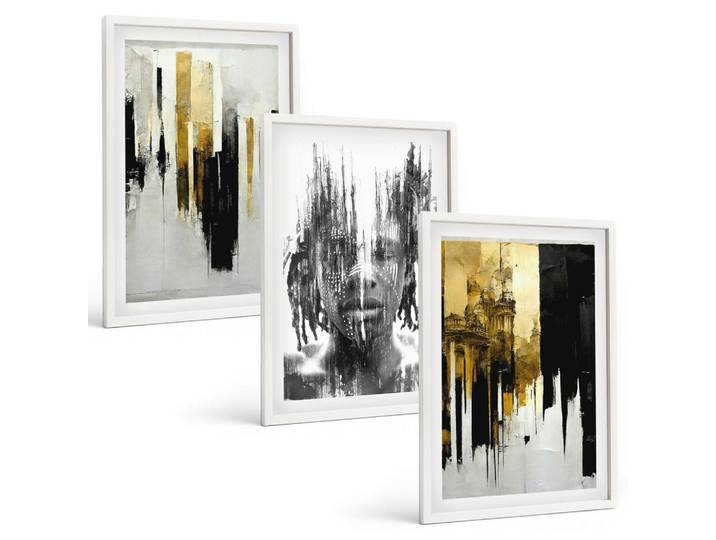 Tulup Bilder SET 3er Set - 40x60 cm Weißer Rahmen - Kontrastierende abstrakte Porträts, Kunststoff, Rechteckig, 40x60 cm, Fotografie, Bilder & Rahmen, Bilder