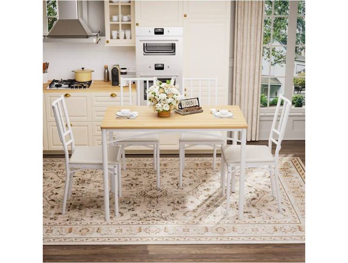 VUENOR ensemble table et chaises 110x60x76 5 cm blanc – style industriel 4 places