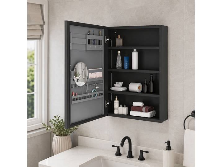 HOMCOM Armoire Murale Salle de Bain Noir 47x12,5x63,8cm Miroir