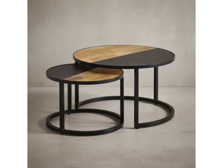 KADIMA DESIGN Satztisch Runde Couchtische, 2er Set aus Mango Massivholz, Modernes Design