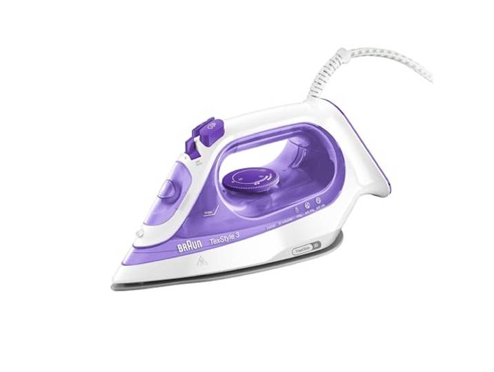 Braun TexStyle 3 SI3042VI\, Fer à Repasser\, Fer Vapeur avec Technologie FreeGlide 3D\, Boost de Vapeur 160 gr/min\, Capacité du Réservoir 270 mL\, 2350W\, Violet