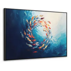 LEINWAND Bilder mit Rahmen - Meer - Fische - Bunt - Dynamisch - 90x60