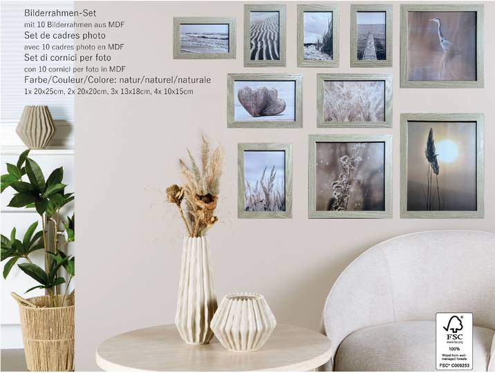 Home and More Bilderrahmen Set 10 x 15 cm Natur MDF