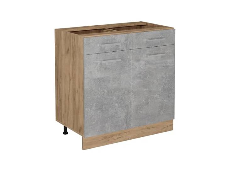 Vicco Küchenunterschrank R-Line, Beton, 80 cm 2 Schubladen · Ohne Arbeitsplatte · Höhenverst. Füße · 2 Türen · Leichter Zugriff