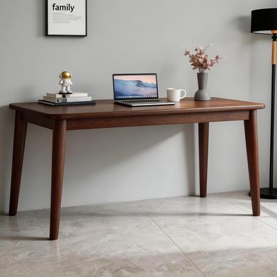 Solid Wooden Desk,Rubberwood Mid Century Modern Desks, Small Writing Desk for Bedroom,Small Spaces,Walnut Color