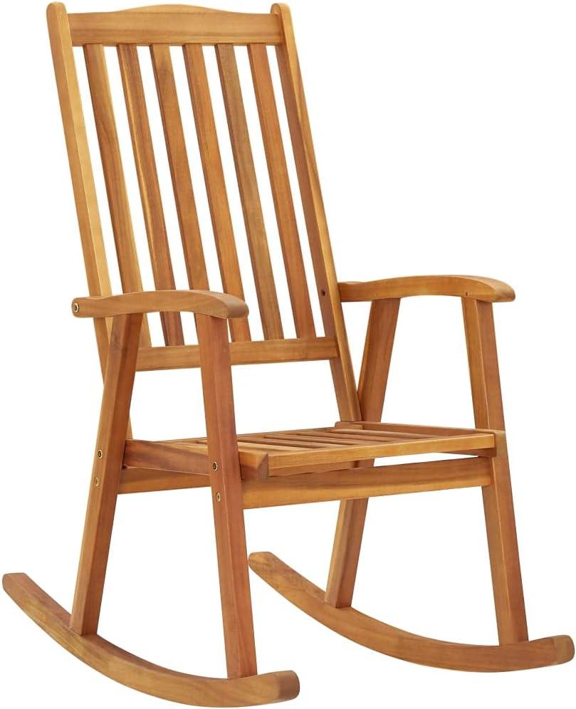 Vintage-Schaukelstuhl aus massivem Akazienholz mit Auflage aus wasserdicht behandeltem Polyester, hoher Rückenlehne und einer Belastbarkeit bis 110 kg für Wohnzimmer und Terrasse