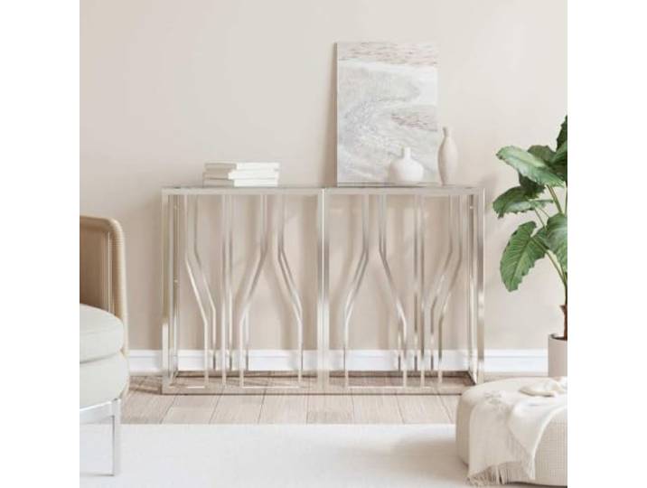 Konsolentisch 110x30x70 cm Edelstahl und Glas, schmaler Beistelltisch Korrosionsbeständig, rostfrei, vielseitig nutzbar, mit Wandhalterung, elegante Glasplatte