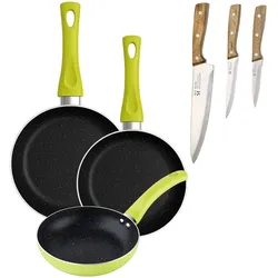 BERGNER - Set aus 3 Pfannen Ø20/Ø24/Ø28 cm gepresstes Aluminium Molen Grün Set 3 Edelstahlmesser