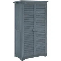 OKWISH Gartenschrank Holz Grau 87x46,5x160 cm mit Bitumendach, 3 Fächer und Lamellentüren