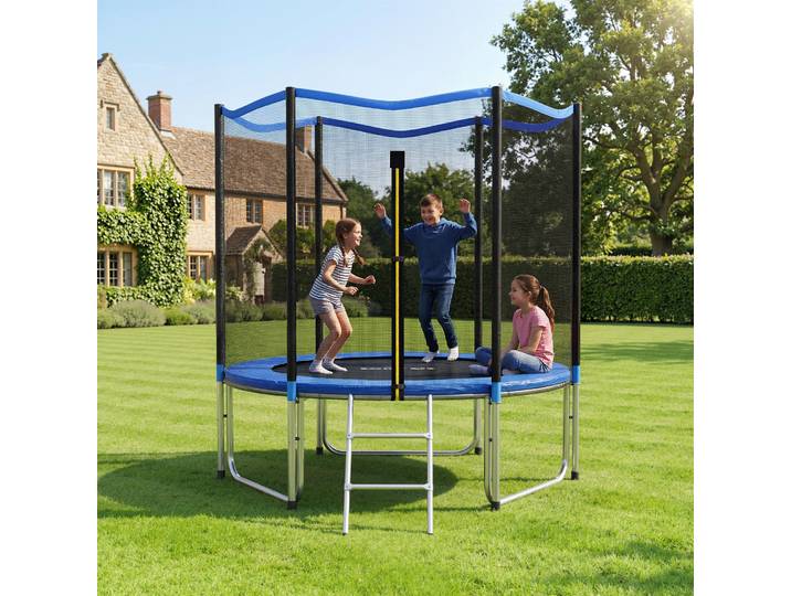 SPORTNOW Trampoline 244cm avec Filet Sécurité et Échelle