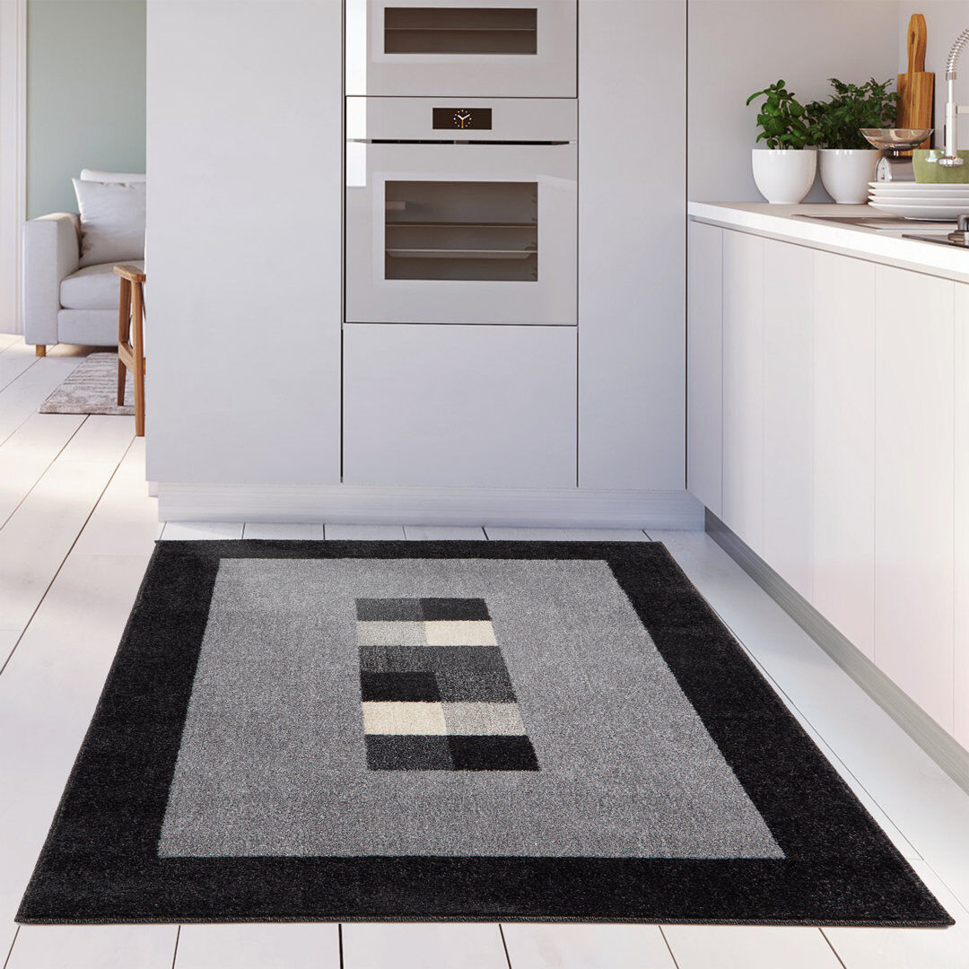 THE RUGS Ephesus Collection Living Room Rugs Bordered Design in Grey/Black Grey;Black Rectangle 160 x 230cm