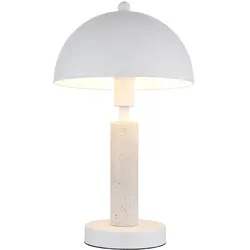 LED Tischleuchte Beistellleuchte Textil weiß Tischlampe Wohnzimmerlampe Travertine Stein, Metall, 1x 4,9W 470Lm warmweiß, DxH 20x34 cm