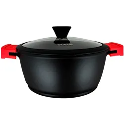 Briebe Black Titanium Kochtopf InduktionTitan, Topf 24cm Gussaluminium, PFOA-Freie, Glasdeckel, Schwarz